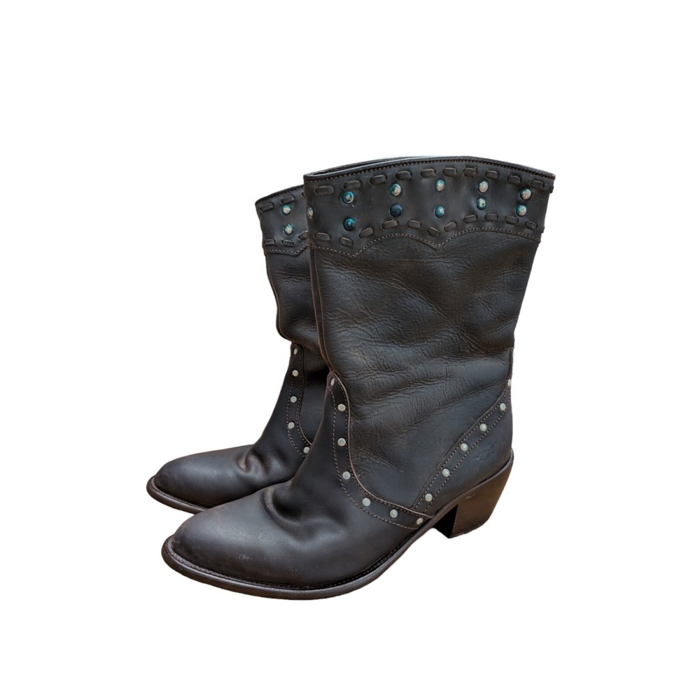 Vintage‎ Cowboy Boot Heel Brown Studded 90s Y2K Size 8 Womens